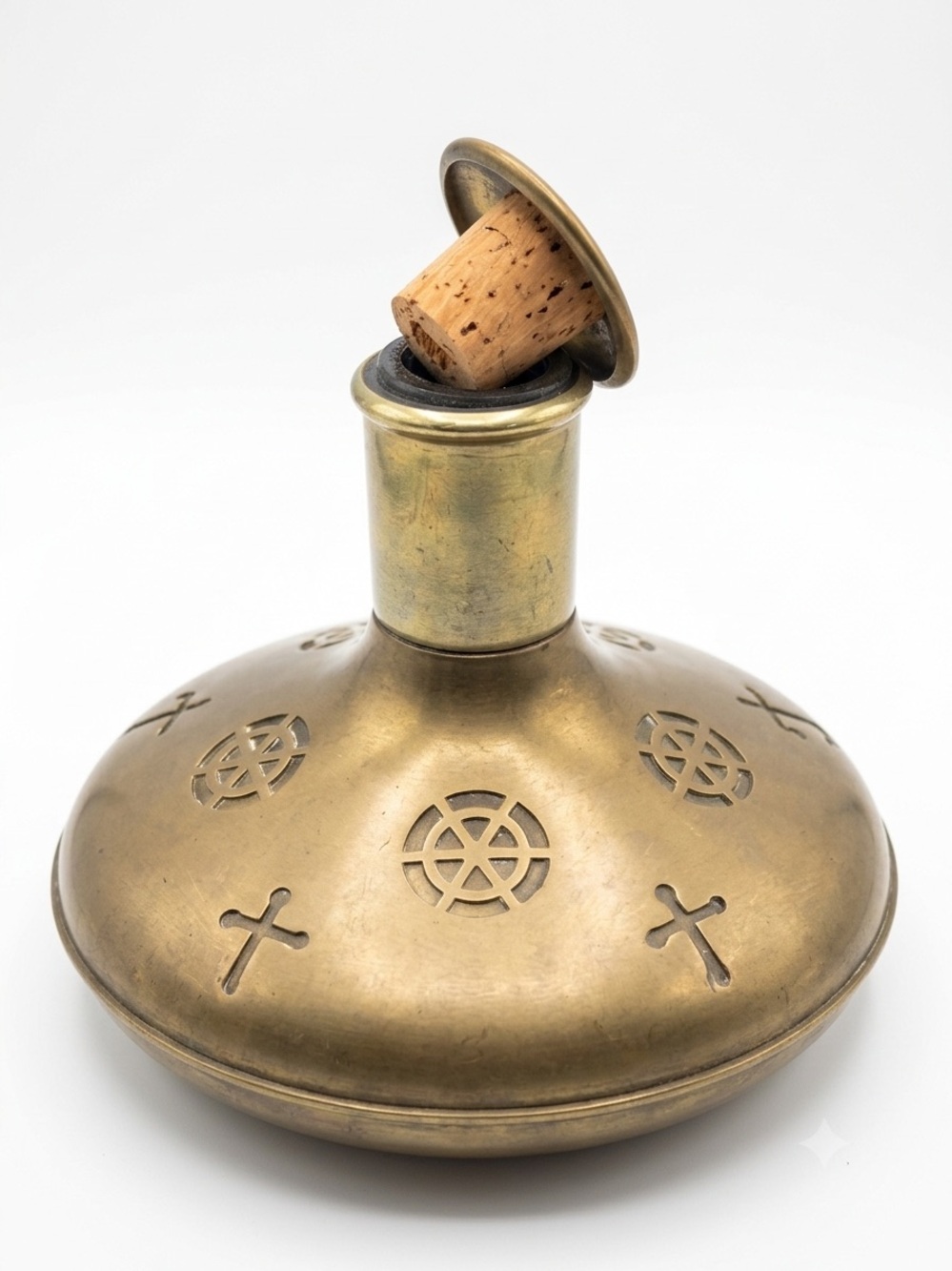 Vintage Mid Century Swedish Nautical Pierced Brass Over Glass Decanter X2